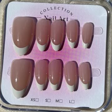 Nude almond nails with clean white French tips
